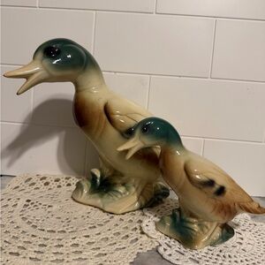 Vintage mallard Charming Cream and Green Duck Figurines large